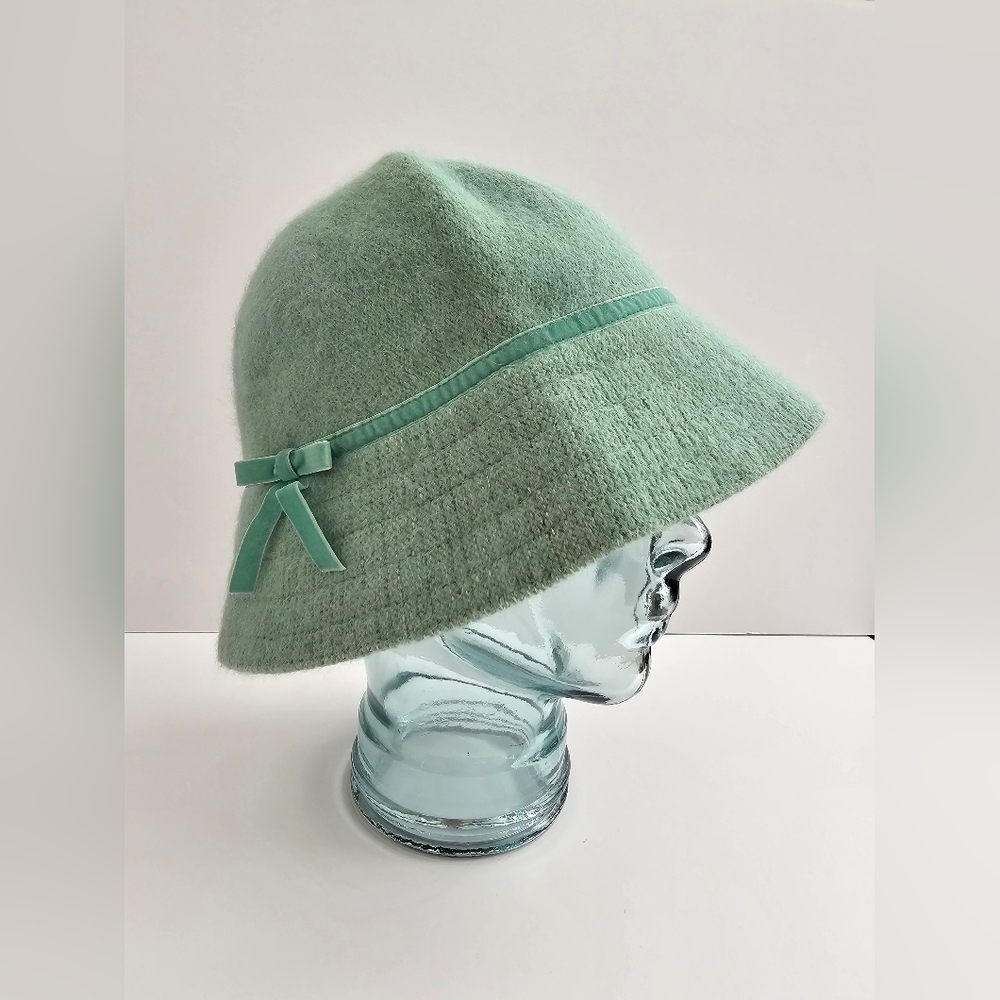 Vintage GAP Sage Green Rabbit Hair Blend Cloche Bucket Hat - Size M/L - Picture 5 of 6